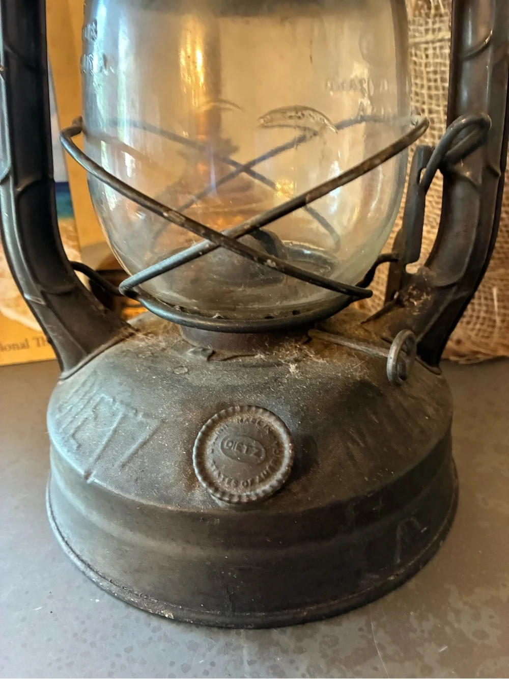 Old VINTAGE, DIETZ N.Y. USA Little Wizard, Iron lantern kerosene oil lamp.